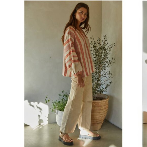 By Together Embroidered Avalon Long Sleeve Oversized Top Cotton Medium Boho - Picture 3 of 16